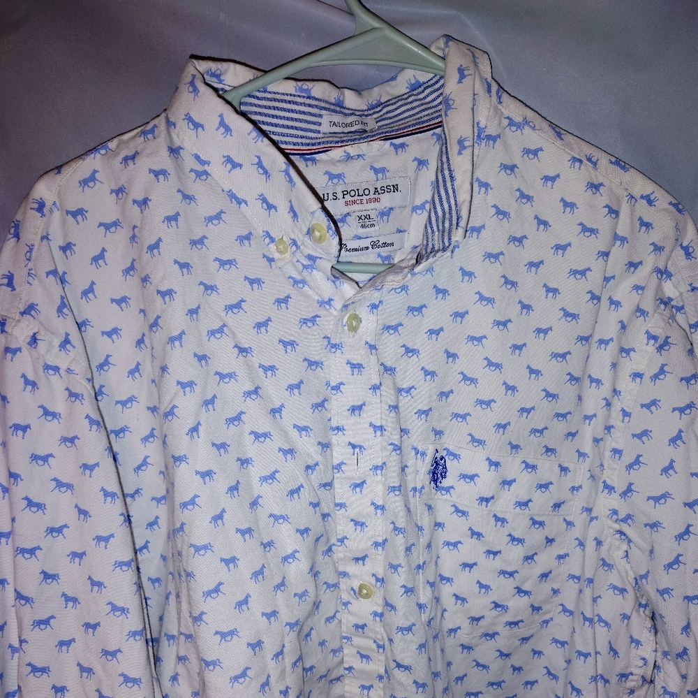 US Polo assassin tailored fit men's 2X 46cm White with blue horses